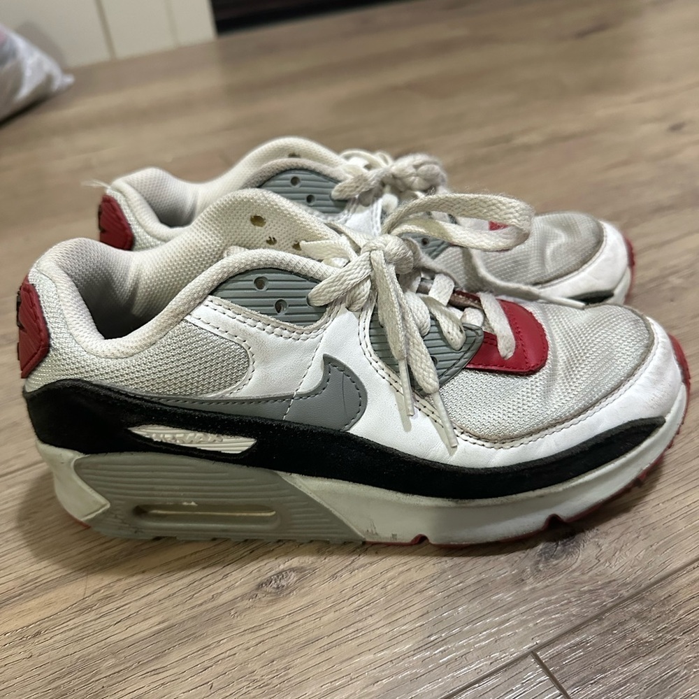 Nike Kids' Air Max 90 Sneakers - White, Red, and Gray boys 5.5